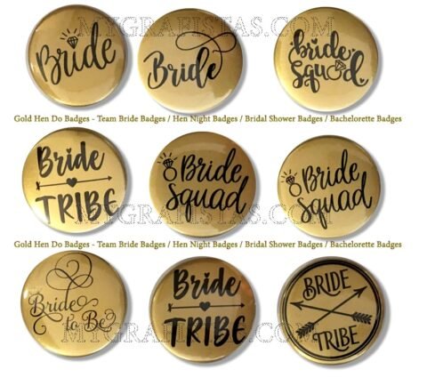 GOLD Bridal Shower Badges / GOLD Bachelorette Badges Κονκάρδες με Καρφίτσα Μεταλικές ΧΡΥΣΕΣ