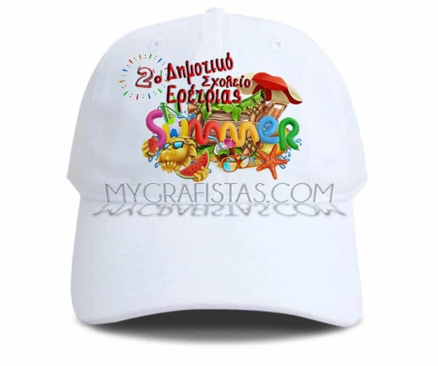 Καπέλα Οικονομικά κωδ.2550-62-white. Λευκά ή Λευκά με Γείσο Χρωματιστό με Εκτύπωση το Σχεδιο σας
