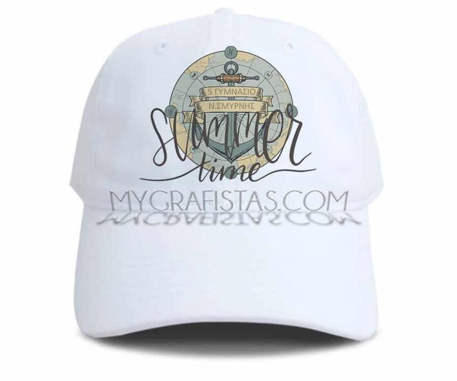 Καπέλα Οικονομικά κωδ.2550-62-white. Λευκά ή Λευκά με Γείσο Χρωματιστό με Εκτύπωση το Σχεδιο σας