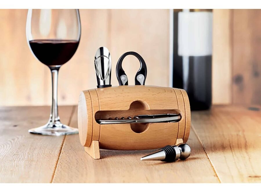Wooden stand with 4 wine accessories Κωδ.9523-700 Με Χάραξη το Σχέδιο σας 18€