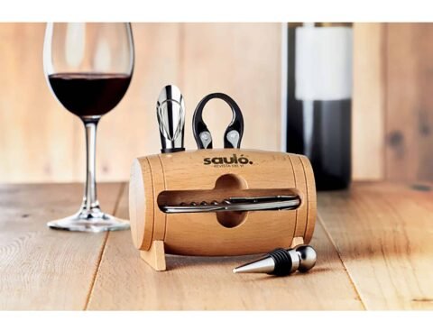 Wooden stand with 4 wine accessories Κωδ.9523-700 Με Χάραξη το Σχέδιο σας 18€