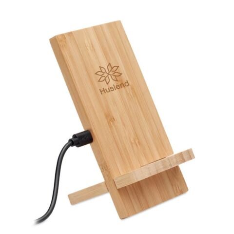 wireless charger stand in bamboo Κωδ.6277-767, Με Χάραξη ή Εκτύπωση