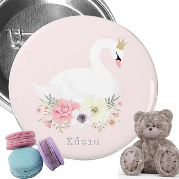 ροζ κονκάρδα βάπτισης με κύκνο και λουλουδάκια για μαρτυρικά για διακόσμηση μπομπονιέρας 1009