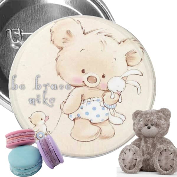 κονκάρδα βάπτισης γλυκό αρκουδάκι με φιογκάκι ενα κουνελάκι στο χέρι κωδ.1018